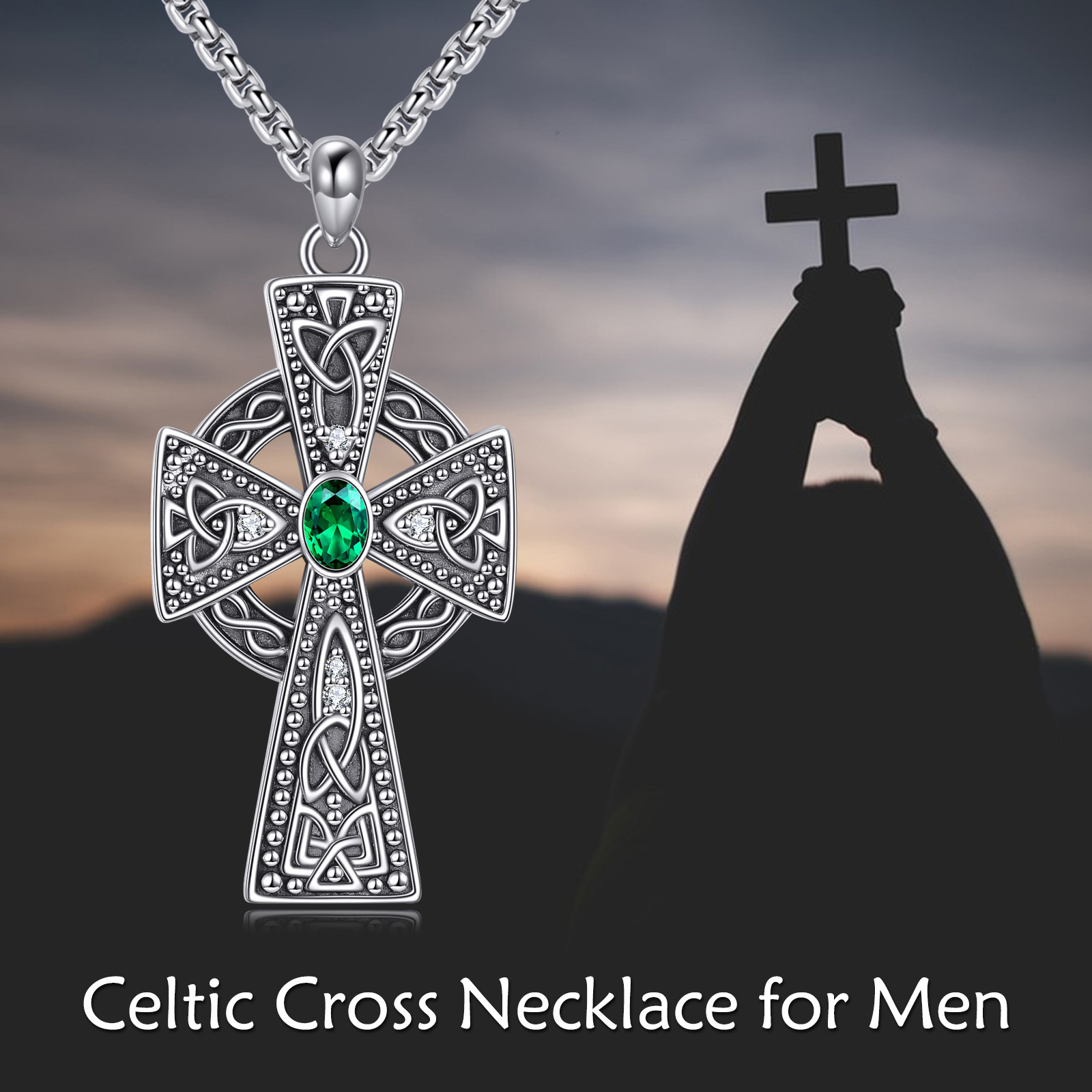Men's 925 Sterling Silver Celtic Cross Necklace